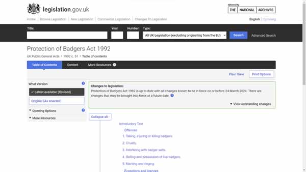 Protection of Badgers Act 1992